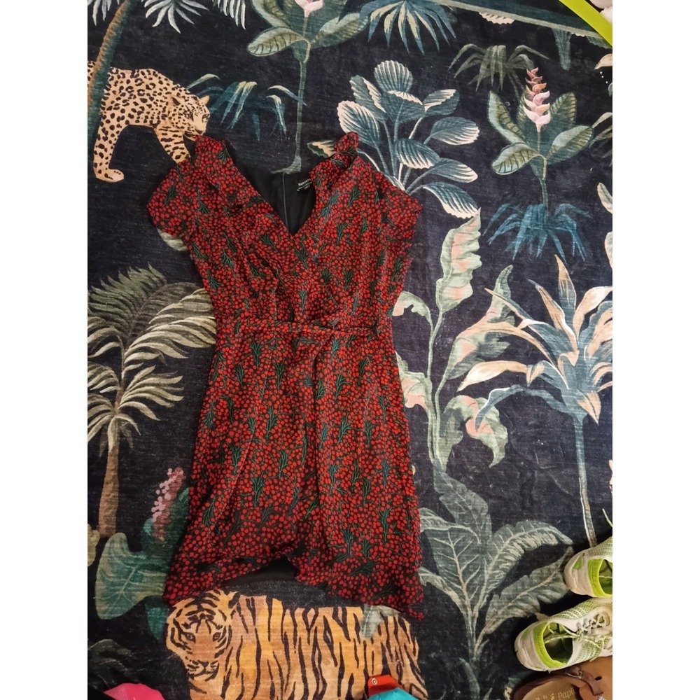 BARDOT Women's Cherry Print Mini Wrap Dress Ruffle Red & Black Size US 12 XL